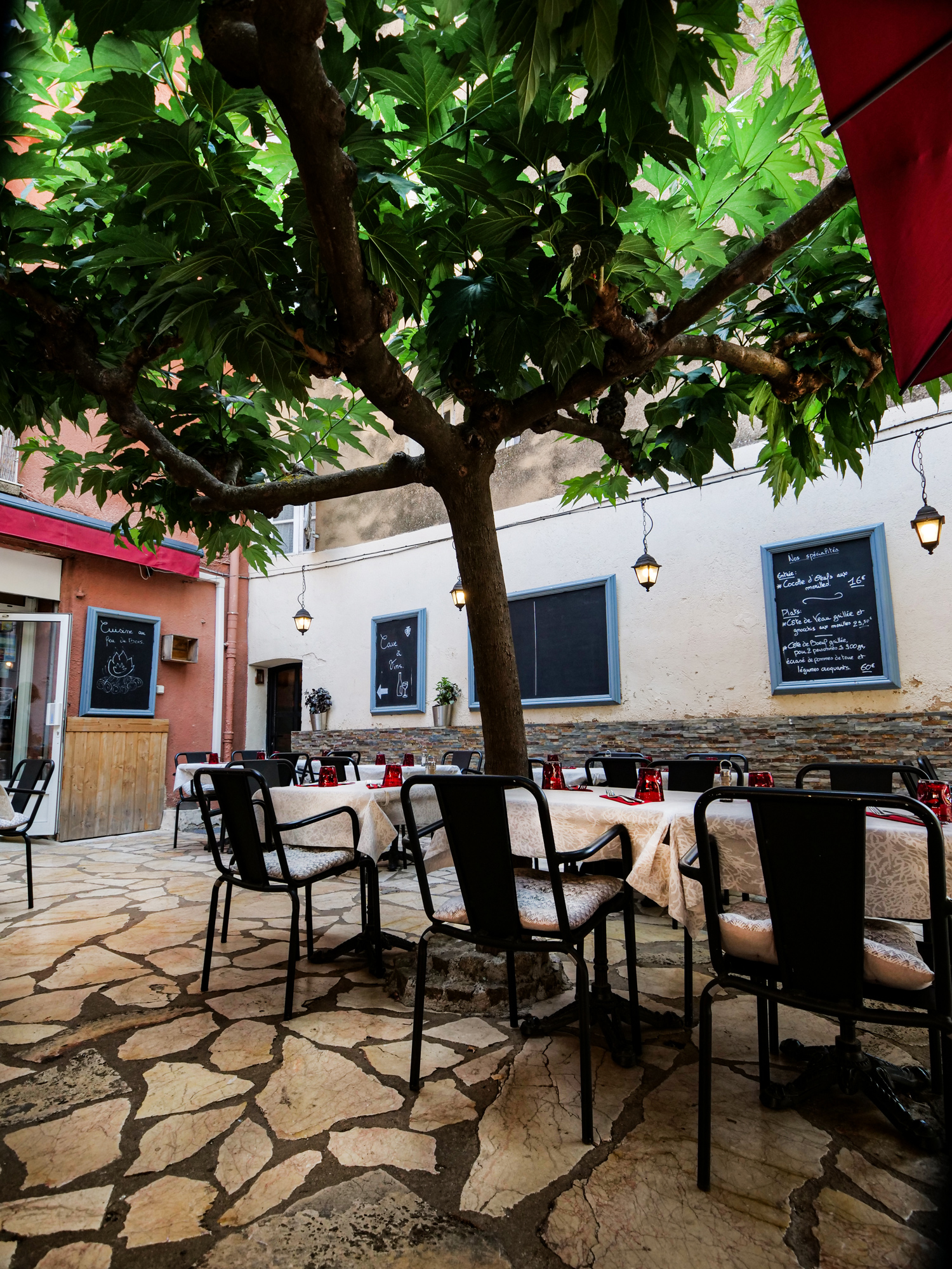 Terrasse intérieure sous le mûrier